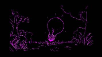 Neon frame effect, Smart Bulb symbolizing IoT on black background video