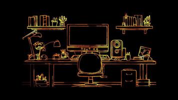Neon frame effect, Computer symbolizing cutting-edge computing technology on black background video