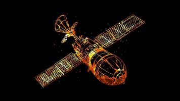 Neon frame effect, Satellite in Orbit symbolizing global communication systems on black background video