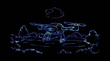 Neon frame effect, Drone Delivery representing automated logistics on black background video