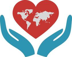 Red Heart in Blue Hands with World Map for World Kindness Day vector