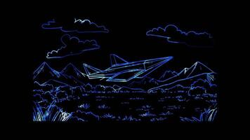 Neon frame effect, Paper plane send message on black background video
