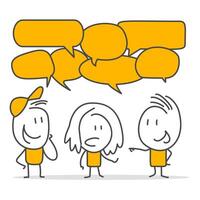 Coworkers discussing work with speech bubbles in a meeting. vector