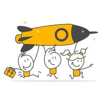 A team of business people helps launch a rocket. A new project. T vector
