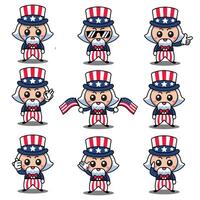 Bundle Set Illustration of Cute Uncle Sam Stickers with Different Expression. Mascot design vector