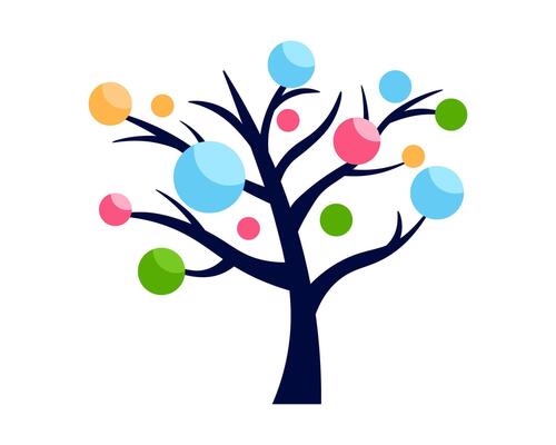 Decision tree icon with colorful circles on branch.