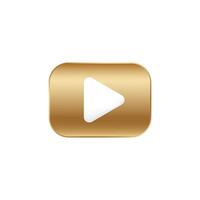 Golden play 3D button. Gold square play. vector