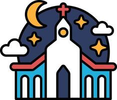 A church with a cross on top and a moon in the background vector
