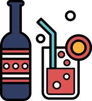 A bottle of alcohol and a glass of a drink with a straw in it vector