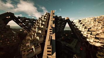 Modern architectural design features unique structures in a vibrant setting video