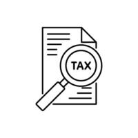 Tax identification icon. Simple outline style. Document with magnifying glass, file analysis concept. illustration design isolated. vector