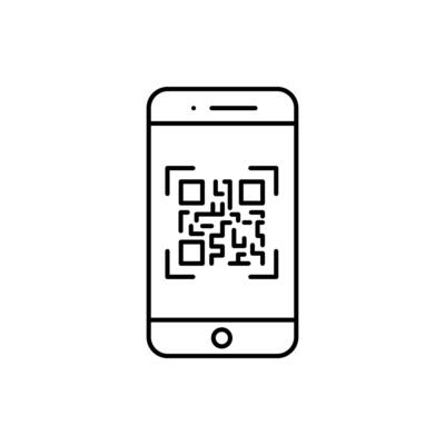 scan qr code icon, barcode scanner, phone app, thin line web symbol on white background
