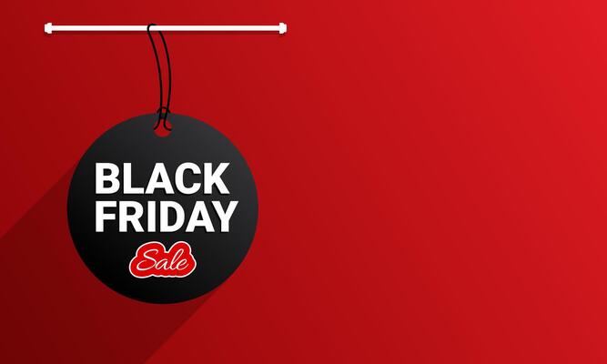 Black Friday sale promotional, marketing web banner, Black Friday sale poster design with hang rope, drop shadow, and red background