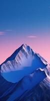 A mountain range with a pink sky and blue clouds photo