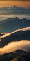 A view of mountains and clouds from above photo