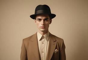 A man in a suit and hat photo