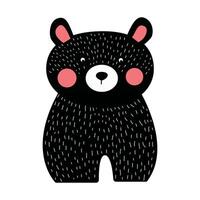 A cute black bear with pink cheeks standing on its hind legs, captured in a playful style against a simple background. Illustration vector
