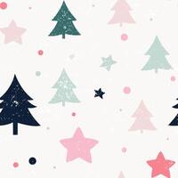 Colorful holiday-themed pattern with trees and stars on a light background. Illustration vector