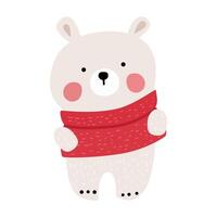 Cute polar bear character in a cozy red scarf enjoying winter vibes in a whimsical cartoon style vector