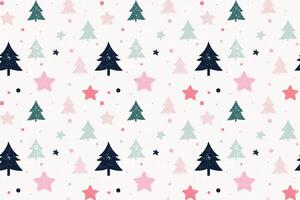 Colorful holiday-themed pattern with trees and stars on a light background. Illustration vector