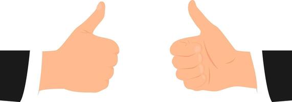 Two hands in business suits directed towards each other showing thumb up gesture. vector