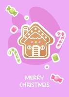 A gingerbread house with candy and candy canes on a pink background vector