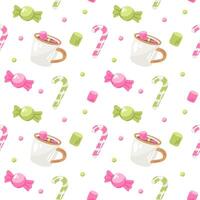 A pattern with candy and coffee cups vector