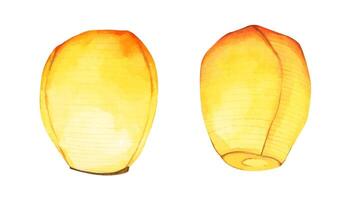 Set of Floating lanterns in the sky. Making a Wish. Watercolor illustration. vector