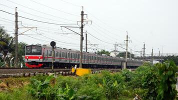 Beautiful view of train on rails in the city photo