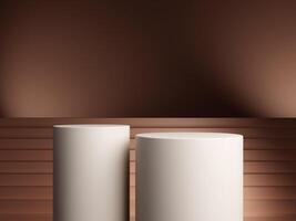 Luxury podium presentation on 3d product display background with abstract brown elegant pedestal showcase or empty stand and premium stage studio cosmetic template. photo