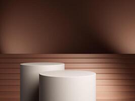 Luxury podium presentation on 3d product display background with abstract brown elegant pedestal showcase or empty stand and premium stage studio cosmetic template. photo