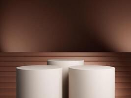 Luxury podium presentation on 3d product display background with abstract brown elegant pedestal showcase or empty stand and premium stage studio cosmetic template. photo