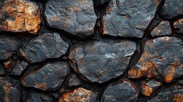 A close up of a stone wall with orange and black paint photo