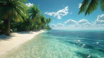 Tropical beach with palm trees and clear water photo