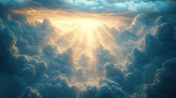 The sun shines through the clouds in this image photo