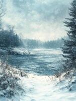 Winter-themed background with soft, snowy textures and a blank copy space for text photo