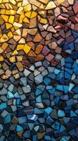 Colorful smooth pebbles tightly packed, creating a vibrant mosaic pattern. Multicolored background. photo