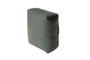 A green tactical barricade bag is isolated on a white. The bag is designed to provide a stable rest for firearms when shooting from elevated or uneven surfaces. photo