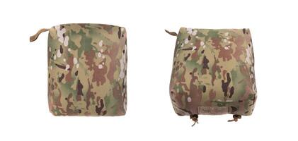 A tactical barricade bag in a camouflage pattern. The bag is designed to provide stability for firearms when shooting from barricades or uneven surfaces.Isolate on white back. photo