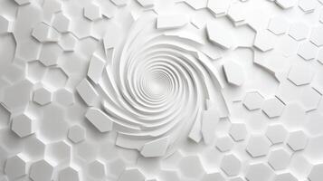 Abstract 3D rendering of a white hexagonal pattern collapsing towards the center, creating a visual illusion of depth. Light background. photo