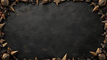 Dark and dramatic fantasy background featuring sharp, jagged black rocks with metallic gold accents, creating a luxurious and mystical atmosphere, perfect for game design, posters, or digital art photo