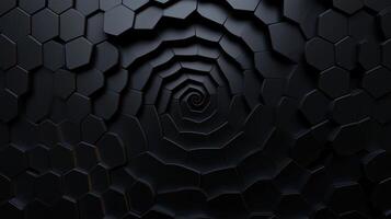 A black tunnel made of hexagonal tiles, creating a sense of depth and abstraction, ideal for futuristic or technological backgrounds. photo