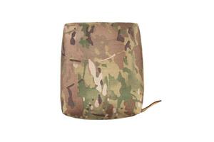 A tactical barricade bag in a camouflage pattern. The bag is designed to provide stability for firearms when shooting from barricades or uneven surfaces.Isolate on white back. photo