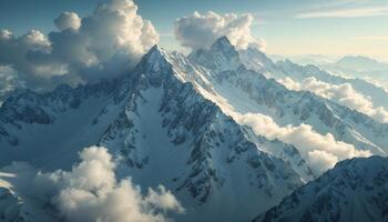 Aerial View of Majestic Mountain Range Shrouded in Clouds photo