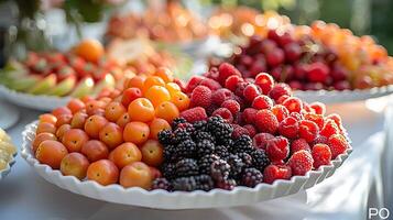 A buffet table with fruit and berries photo