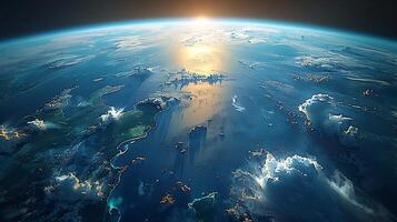 The earth from space, with the sun shining photo