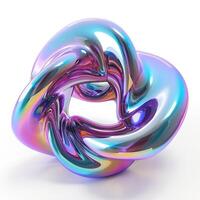 abstract 3D metallic spiral futuristic cyberpunk hyper realism detailed isolated colorful metallic reflective holographic flow iridescence isolated on white background. photo