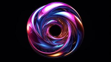 abstract 3D metallic spiral futuristic cyberpunk hyper realism detailed isolated colorful metallic reflective holographic flow iridescence isolated on black background. photo
