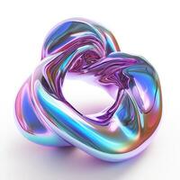 abstract 3D metallic spiral futuristic cyberpunk hyper realism detailed isolated colorful metallic reflective holographic flow iridescence isolated on white background. photo