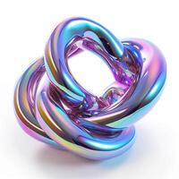 abstract 3D metallic spiral futuristic cyberpunk hyper realism detailed isolated colorful metallic reflective holographic flow iridescence isolated on white background. photo